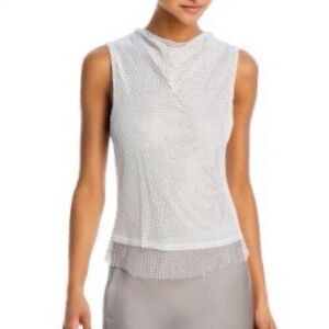 WAYF Yvonne Cowl Mesh Tank Top Small Gray Rhinestone Stretch